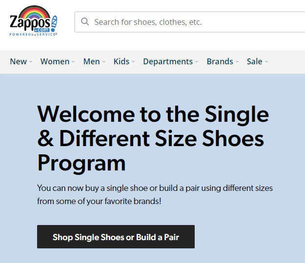 Different Size Shoes Program by Zappos