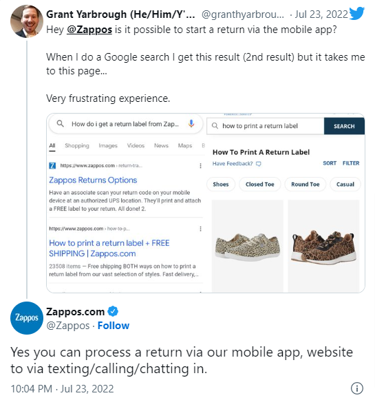 Zappos quick replies